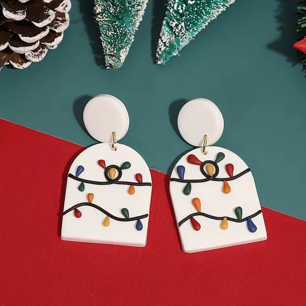 Christmas Lights 2-tier Dangle Stud - White - Handmade Earrings